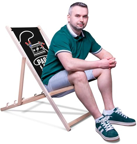 DreamRoots Vatertagsgeschenk Liegestuhl Holz klappbar, mit Spruch | Vatertagsgeschenk, Klappliegestuhl Holz Buchenholz, bis 130 kg, verstellbar, waschbarer Bezug, für Garten & Terrasse