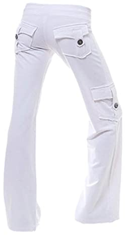 AMhomely Womens Comfy Yoga Pants Long Trousers Elastic Waist Flared Gym Tracksuit Activewear Bootcut Tummy Control Workout Sports Exercise, 01 White, 4XL