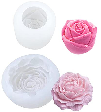 NICAVKIT 2Pcs Silikonformen Kerzen Kit, 3D DIY Blume Silikonform Kerzen-Gießen Formen, Rose Kerzenformen zum Gießen als Heimdekorationen, DIY Duftkerze, Seife