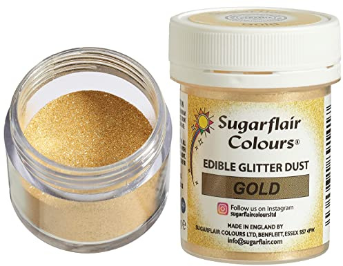 Sugarflair Gold Edible Glitter Dust - Add a Shimmering Rain of Sparkle To Cakes, Cupcakes, Chocolate, Baking, Desserts, Ice Cream, Drinks, Cocktails and more - 10g