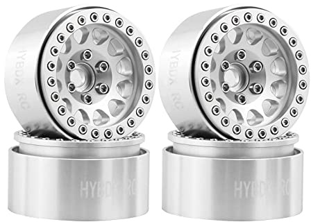 HYBDX Rc 1.9 Inch Aluminum Alloy Beadlock Wheel Rim Hub 4pcs Suit for 1:10 RC Crawler Axial SCX10 SCX10 II TRX4 RC4WD D90. (Silvery)