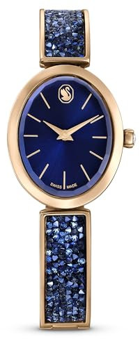 Swarovski Orologio Crystal Rock Oval, Fabbricato in Svizzera, Bracciale in cristallo, Blu, Finitura in tono oro rosa