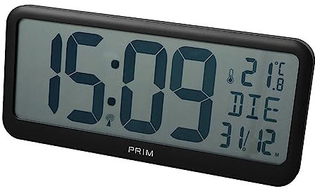 Prim Radio Nika Digital Radio Reloj Despertador, Reloj de Alarma, Reloj de Alarma, Radiocontrolado, Calendario, Termómetro, Diseño Moderno Mesa o Deco