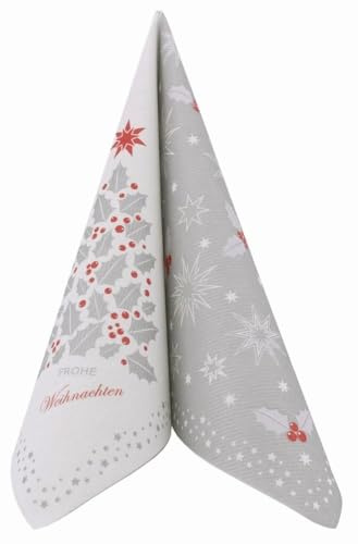 APARTina 50 Weihnachtsservietten 40x40 stoffähnlich - ILEX, Servietten Weihnachten, Winterservietten, hochwertige Tisch Deko für Weihnachtsfeiern oder Adventsfeste (Silber)