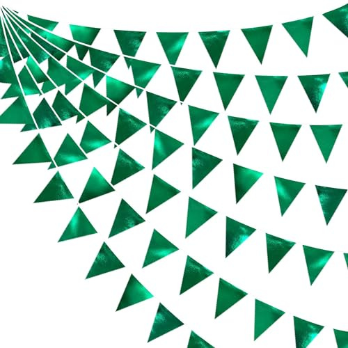 32 Fuß Grüne Stoff-Dreiecksbanner-Flagge Doppelseitig Metallisch Holografische Wimpelkette Girlande für Geburtstag Hochzeit Babyparty Junggesellenabschied Abschluss Spiel Weihnachtsfeier Dekorationen