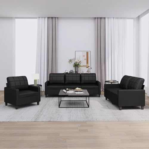 Homgoday Schwarz Kunstleder Wohnzimmergarnitur mit Sessel, 2- und 3-Sitzer-Sofa - Bequem und stabil Model3201338