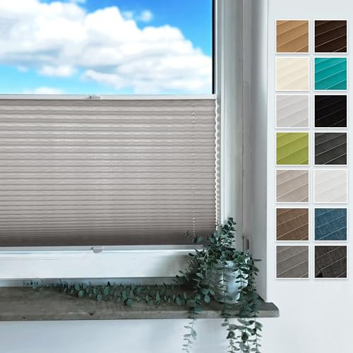 Rollmayer Plissee mit Bohren, Plisseerollo Faltrollo Sichtschutz und Sonnenschutz für Fenster und Tür Premiumqualität Falte für Zuhause, 3 Kollektionen(Binco Grau,B25cm x H100cm)