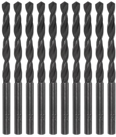 sourcing map 10pcs Jobber Drill Bits 5mm (3/16) Nitride Coated High Speed Steel (HSS) 4241 Twist Drill Bits for Stainless Steel Copper Aluminum Alloy Metal Wood Plastic, Black