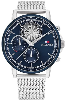 Tommy Hilfiger Orologio Analogico Multifunzione al Quarzo da Uomo con Quadrante Scheletrato e Cinturino in Acciaio Inossidabile o Pelle
