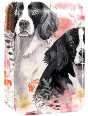 Makeup Organizer,Makeup Lipstick Case for Outside Mini Bag Travel Cosmetic Pouch,Dog Flower Pink Plant Floral