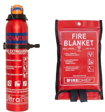 UltraFire Extinguisher & Blanket Fire Safety Kit – 600g Dry Powder Extinguisher & 1x1m Soft Shell Fire Blanket