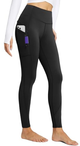 baleaf Women's Fleece Lined Leggings with 5 Pockets Thermal High Waisted Yoga Pants Walking Winter Warm Black L