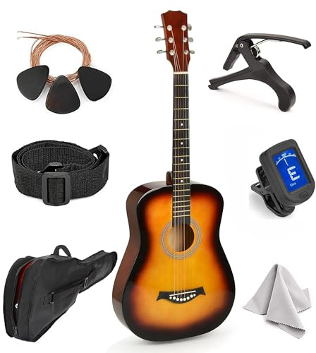 MasterPlay - Guitarra acústica clásica para niños, guitarra para principiantes de 30 pulgadas, kit de iniciación de guitarra de cuerda acústica: bolsa de guitarra, afinador, correa, cuerdas