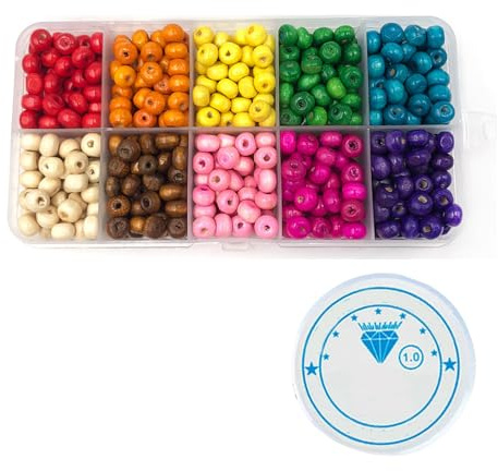 JCUGSBS 500 Perline di Legno Colorate, 6mm, Rotonde, Multicolore, Kit per Gioielli Artigianali