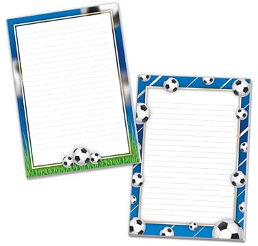 2 Motiv Schreibblöcke Hefte Briefpapier liniert für Teens Kinder Schule Jugendstil Fussball Fußball blau (1 Block Pokal und 1 Block Bälle A4 mit je 25 Blättern)