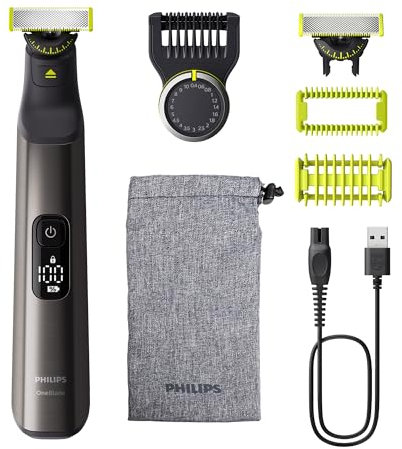 PHILIPS OneBlade Pro 360 Face & Body - elektrischer Rasierer, Trimmer & Bodygroomer, 2x 360 Klingen, Präzisionskamm, 2x Körperaufsätze, Reisetasche, für Gesicht & Körper (QP6552/30)