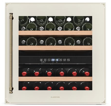 Klarstein Vinsider Victoria 36 Wine Fridge - 36 Bottle Capacity, Dual Zone, 5-22°C, Touch Control, LED Lighting, UV Protection, Built-in Wine Cooler, Cream