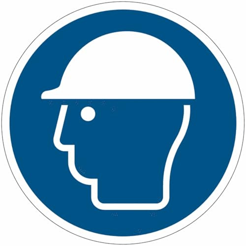 GLOBAL CARTELLO SEGNALETICO ROTONDO - Casco di protezione obbligatorio - segnale Adesivo, Pannello in Forex, Pannello In Alluminio (Adesivo, 20 cm Lato)