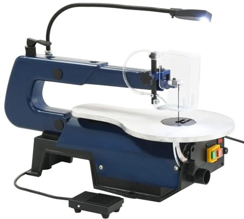 LAPOOH Sierra de calar eléctrica con Pedal y luz125 W, Sierra De Calar, Caladora, Sierra De Mesa para Madera, Mesa De Corte para Madera