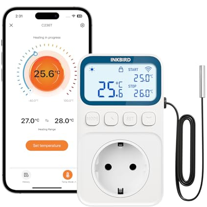 Inkbird Wifi Termostatuttag, C236T Temperaturregulator med APP, för Uppvärmning och Kylning med Timer och LCD-skärm, För Inkubator, Bryggning och Reptiler