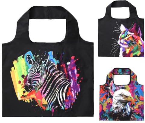 Ardorion 3 Stücke Einkaufstasche Groß Faltbare Strandtasche Wasserdicht Shopper Wiederverwendbare Landschaft Tier Einkaufsbeutel Einkaufstüten Reisetasche Schultertasche