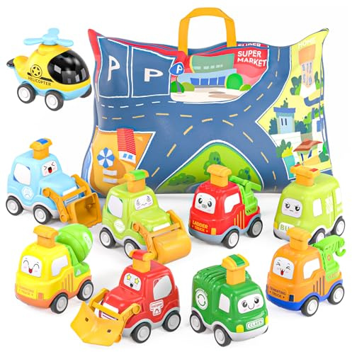 Spielzeugautos zum Zurückziehen für Kleinkinder, Autospielzeug für 1 jährige Jungen, 9 teiliges Autospielzeug, mit Spielmatten Aufbewahrung Spielzeugautos, Geschenke für 1 2 3 jährige Jungen Mädchen