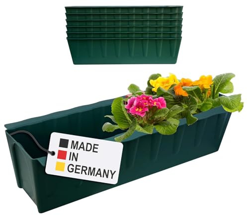 Paletten Blumenkasten Einsatz 37,3 cm 6er Set Dunkelgrün Hängesystem Balkon | Hossi's Wholesale, Kunststoff, Made in Germany, Bewässerungsmatte, Balkon, Hochbeet, wetterfest, stabil, langlebig