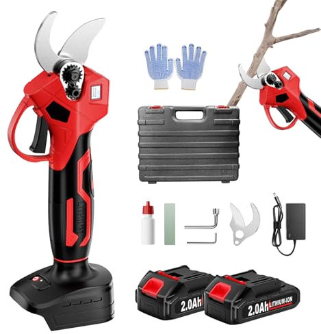 Tijeras de podar eléctricas inalámbricas, 40 mm de diámetro de corte, baterías de 21 V 2000 mAh y juego de cuchillas de repuesto, 6 – 8 horas de trabajo, tijeras de podar para podadoras, tijeras de