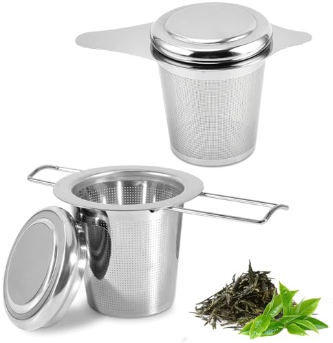 Roysmart Lot de 2 passoires à thé réutilisables en acier inoxydable 304 avec poignée rabattable et couvercle, infuseur à thé à mailles fines, passe au lave-vaisselle