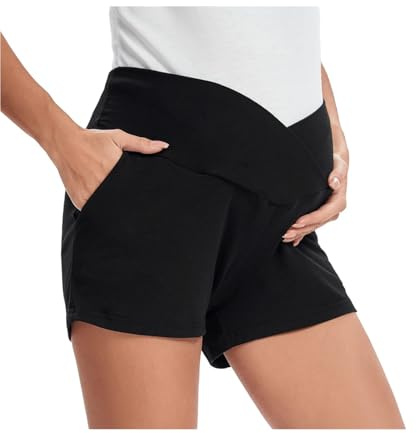 Shen&Qege Dam, mammashorts, lounge, stretchig, yoga, gravidshorts, hög midja, elastiska shorts med fickor, Schwarz2, L