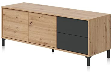duehome | Modulo de TV 2 Puertas y 2 Cajones, Mueble TV, Modelo Lea, Acabado en Roble Nodi y Gris Antracita, Medidas: 130 cm (Ancho) x 47 cm (Alto) x 41 cm (Fondo)