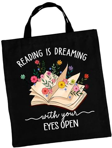 Baumwolltasche mit Buch-Design - Stofftasche, Stoffbeutel, Einkaufstasche - Geschenk für Buchliebhaber & Leseratten „Reading is dreaming“ - Schwarz, 38x42 cm, 100% Baumwolle, kurzer Henkel