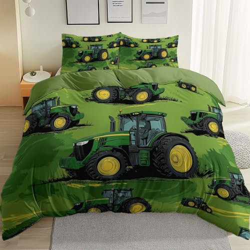 Bettwäsche Ackerland Traktor Gras Weiche Mikrofaser Atmungsaktiv Grün Wendebettwäsche Bettbezug Mit Reißverschluss + 2 Kissenbezug 80X80 cm 200 cm X 200 cm