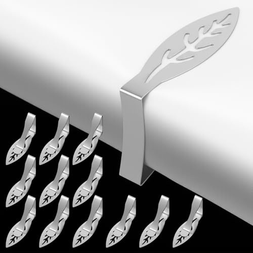 Nogeqi 12 Pack Table Cloth Clips, Leaf Shape Picnic Tablecloth Clips for Outdoor Tables Thick, Heavy Duty Stainless Steel Table Clip for Tables Cloth Outdoor Party Wedding Home Accessories(Silver)