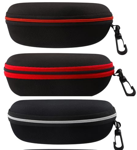 Amexo 3 Pièces Étui Lunettes Rigide, Lunettes à Fermeture Éclair Étui à Lunettes de Soleil Rigide à Lunettes de Soleil avec Fermeture Éclair Mousqueton en Plastique pour Homme Femme (Multicolore B)