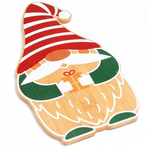 MIJOMA Servierbrett Weihnachtswichtel 22x30 cm | Holz mit UV-Druck, für Frühstück, Snacks & weihnachtliche Tischdeko