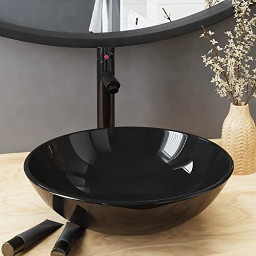 Meuble Lavabo Salle de Bain,Lavabo de bain avec robinet et drain à poussoir Verre trempé,Evier Cuisine pour Cuisine, Wc d'invités