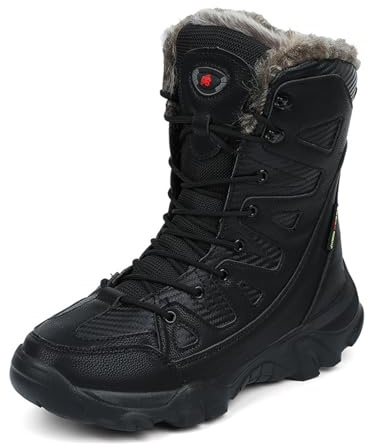 Vattentåta Snökängor för Herr till Utomhusbruk,Vinterkängor med Varm Pälsfoder,Bekväma och Anti-Slip för Vandring och Trekking på Snötäckta Stigar(Black,45 EU)