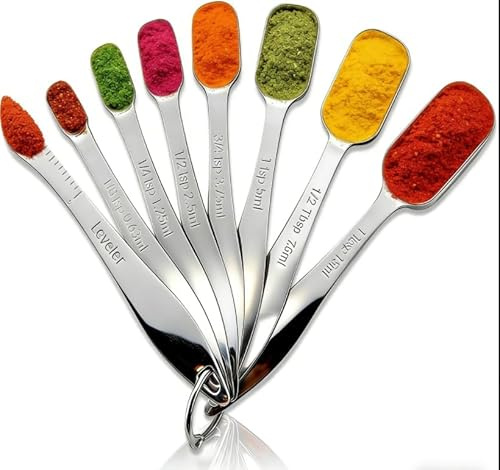8 Pcs Measuring Spoons,Measuring Spoons for Spice Jars, Stainless Steel Measuring Spoons Fits in Narrow Spice Jars, Teaspoon Measuring Spoon with Leveler, Perfect for Coffee Teaspoon Scoop & for