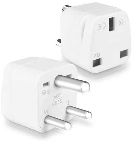 2 Pack UK to India Plug Adapter, UK to Sri Lanka Travel Adapter, Type D Plug Adapter, 250V/10A, Travel Adapter Suitable for Pakistan, Sri Lanka, Nepal (White)