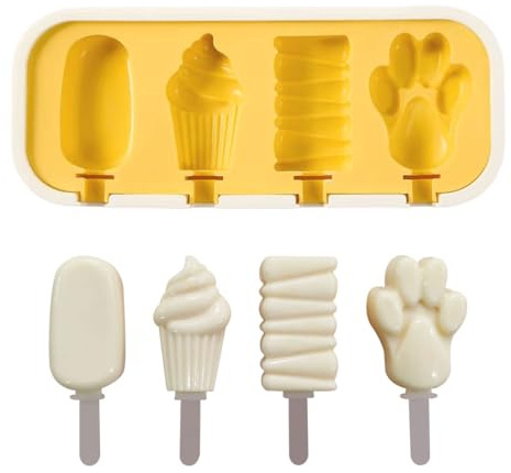 Moule à Glace,Forme D'animaux et De Fruits Silicone Ice Cream Moulds,Réutilisable, Avec Couvercle,pour DIY Popsicles, Crèmes Glacées (Jaune)