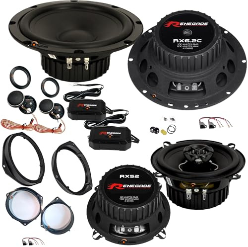 EvoTuning Kit 6 Casse Altoparlanti per Fiat Panda III 312 dal 2012 Anteriori e Posteriori, Set 2 Woofer 165mm +2 Tweeter +2 Crossover +2 Coassiali 13cm +4 Anelli e Cavi Adattatori EvS