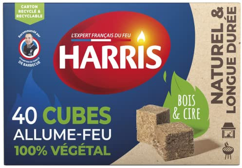 HARRIS - 40 cubi accendifuoco 100% vegetali a base di legno compresso e cera vegetale - Naturale e di lunga durata - Accensione rapida ed efficiente senza odore