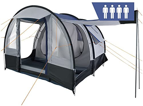 CampFeuer Zelt Smart für 4 Personen | Schwarz/Blau/Grau | Großes Tunnelzelt mit 3 Eingängen, 2000 mm Wassersäule | Herausnehmbare Trennwand | Gruppenzelt, Campingzelt, Familienzelt