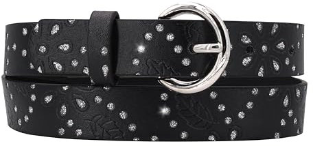 EANAGO Gürtel >STARLIGHT< für Kinder - trendiger, glitzernder Kindergürtel für Jungen & Mädchen (ca. 3–12 Jahre), Schwarz - veganes Material mit kinderfreundlicher Schnalle