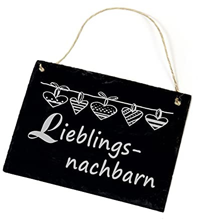 Lieblingsnachbarn Schild Schiefertafel graviert mit Motiv Herzen - Nachbarn 22 x 16 cm | Dekolando