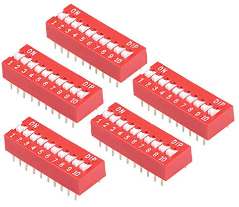 sourcing map 5 Pcs Red DIP Switch 1-10 Positions 2.54mm Pitch for Circuit Breadboards PCB