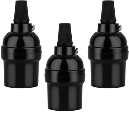 Keyless Medium Base Vintage Socket,Black Bakelite Socket E26/E27 Vintage Screw Bulbs Edison Ceiling Retro Pendant Lamp Holder (3-Pack, Without Switch)
