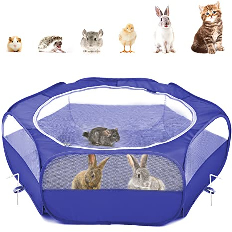 Pawaboo Parc pour Petits Animaux, Enclos Pliable Parc avec Fermeture Éclair pour Animal de Compagnie, Cages Tente Clôture d'exercice Transparente Respirante pour Chien, Chat, Lapin - Indigo