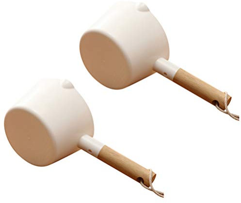 Cabilock 2pcs Ladle Bathroom Water Dipper Water Scoop with Handle Shampoo Rinse Cup Dipper Spoons Bath Water Scoop Japanese Soaking Tub Water Bucket for Bath Baby Sauna Bucket Wood Thicken